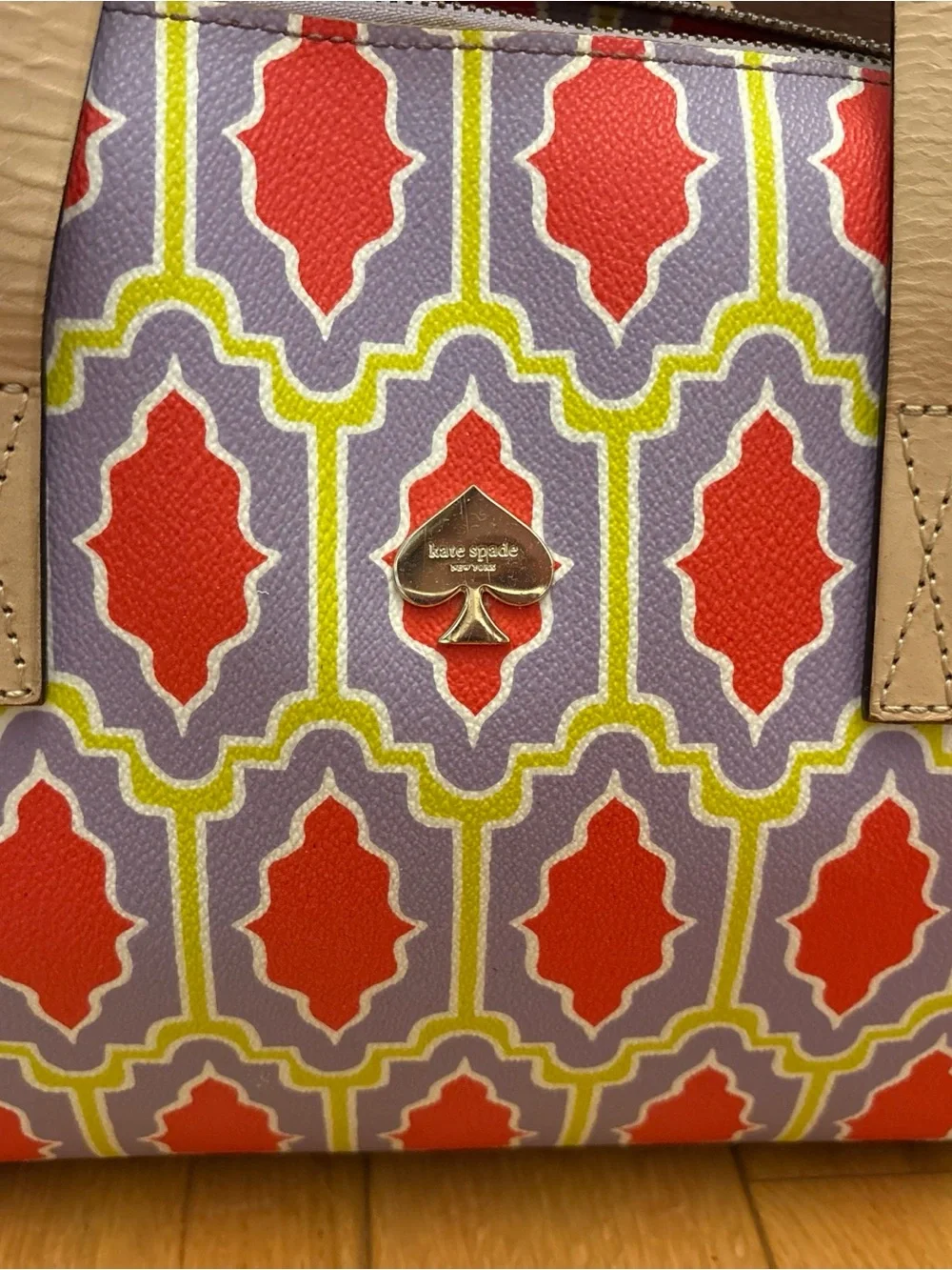 Kate Spade  Lavender orange & yellow Geometric Tote with Red Wallet